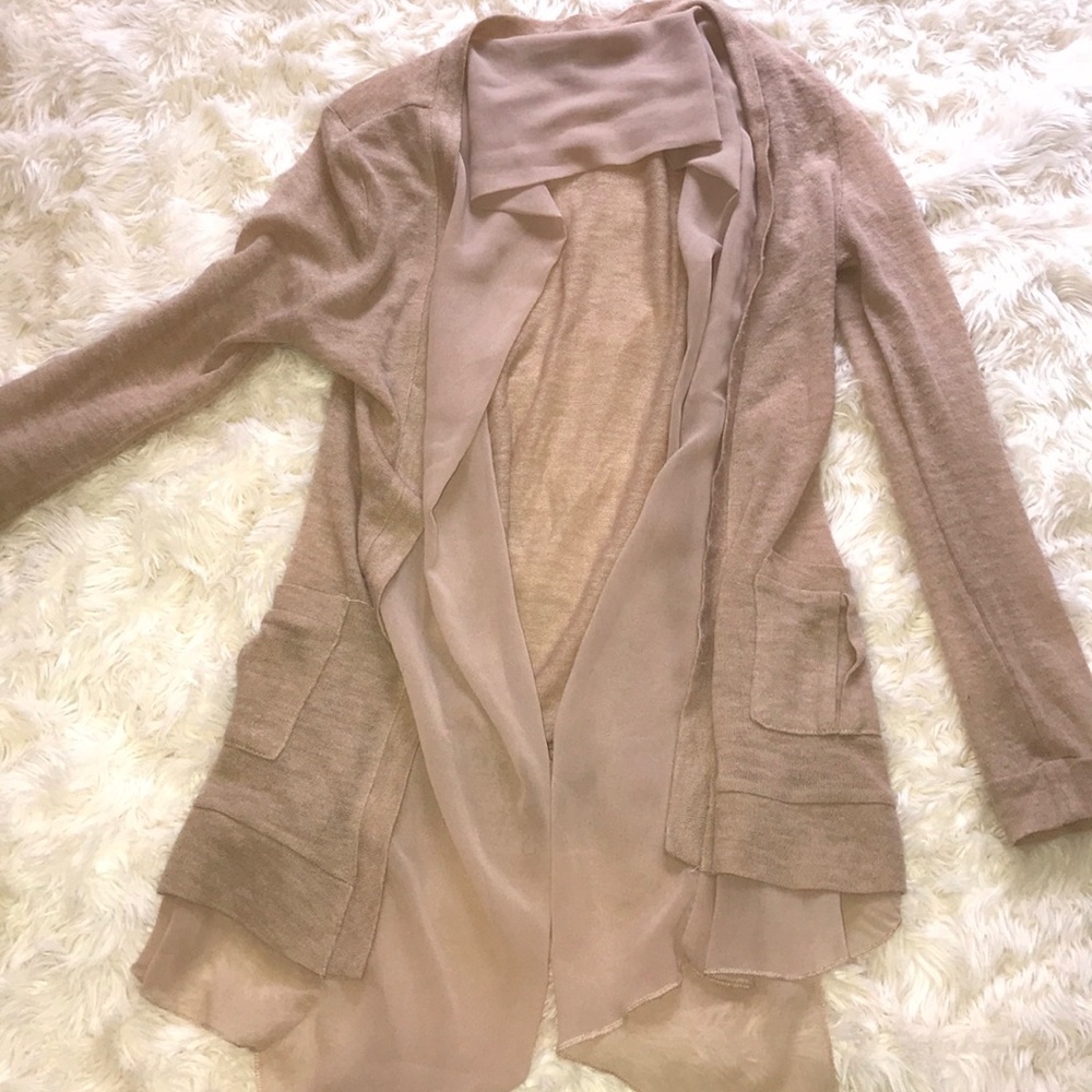Sheer tan nude chiffon cardigan